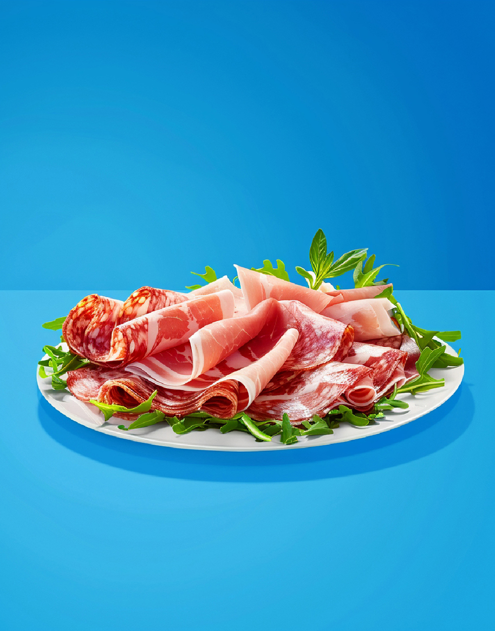 Aufschnit Wurstwaren auf Ruccola