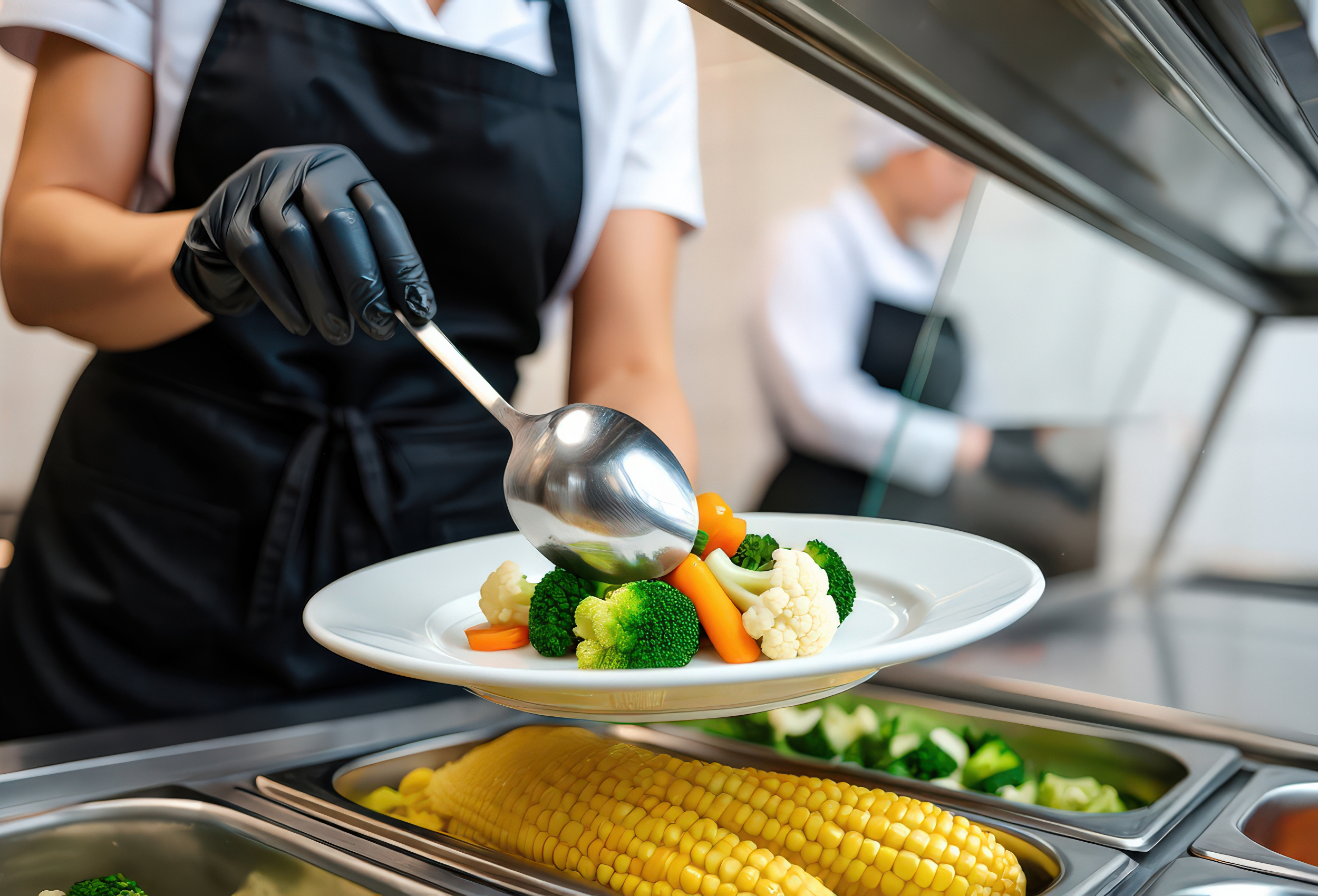 Ein fertig angerichteter Teller mit Mahlzeit aus der Gemeinschaftsverpflegung – CF Foodservice liefert ausgewogene Ernährung für Einrichtungen.
